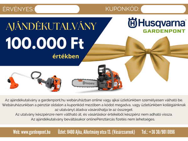 Husqvarna ajándékutalvány - 100.000 Ft értékű Husqvarna ajándékutalvány - 100.000 Ft értékű