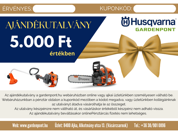 Husqvarna ajándékutalvány - 5.000 Ft értékű Husqvarna ajándékutalvány - 5.000 Ft értékű